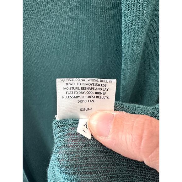 EILEEN FISHER | Teal Linen Blend Open Front Long Cardigan Sweater | Small - Picture 7 of 7